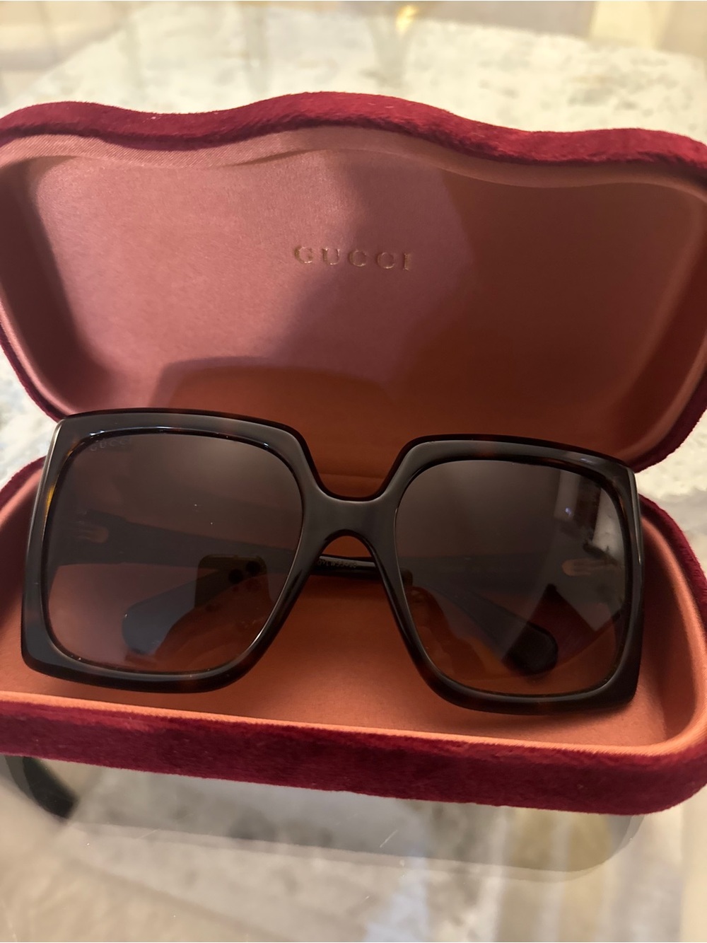 Gucci Oversized Square Sunglasses in Black with Brown Gradient Lenses